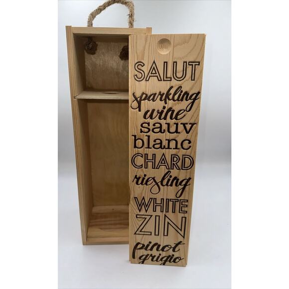 Natural Wooden Wine (White) Crate with Handle with Sliding Cover, 31-09 - Picture 1 of 12